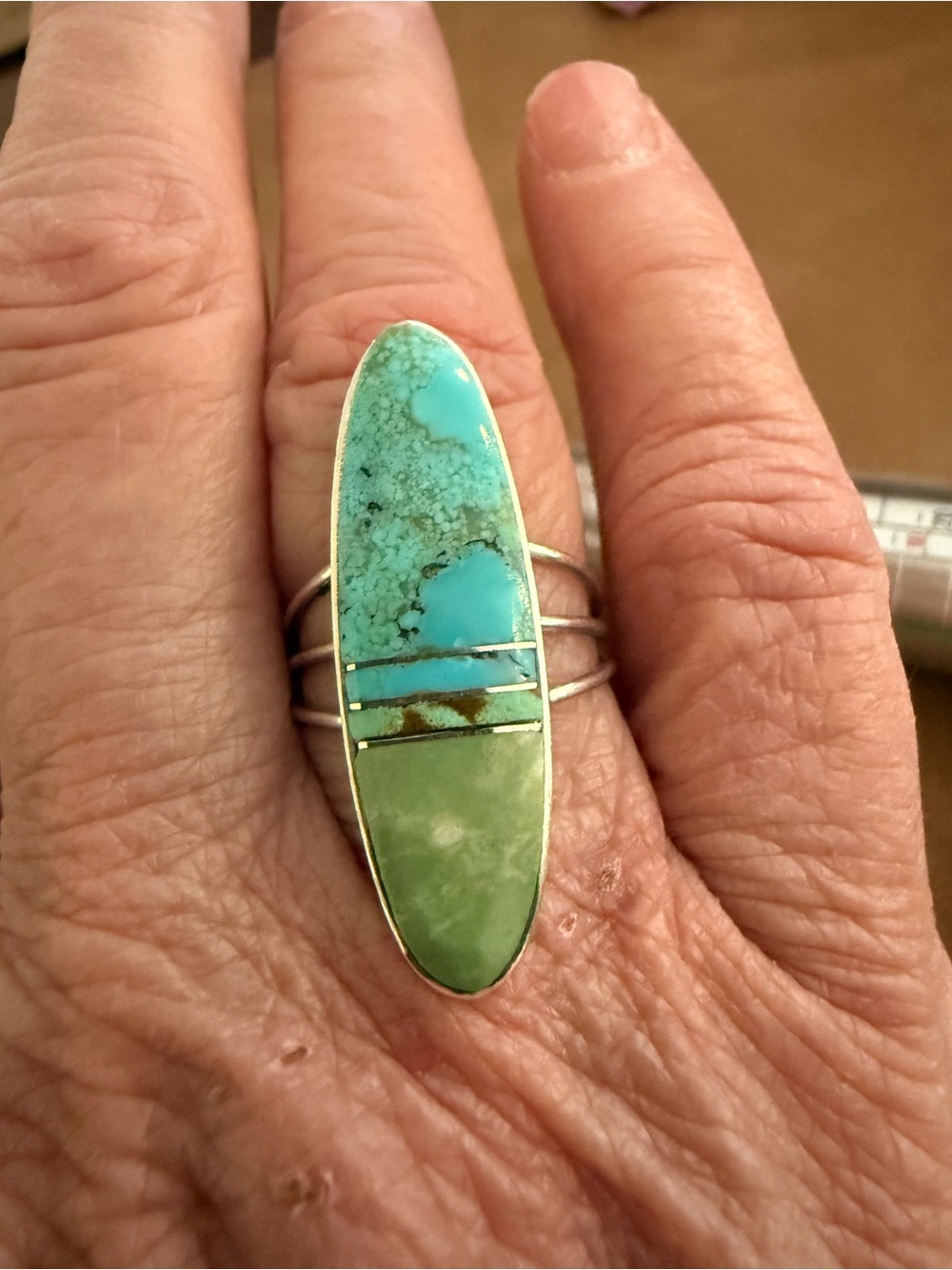 Navajo Native American Harold Smith - Mine 8 Inlay turquoise ring